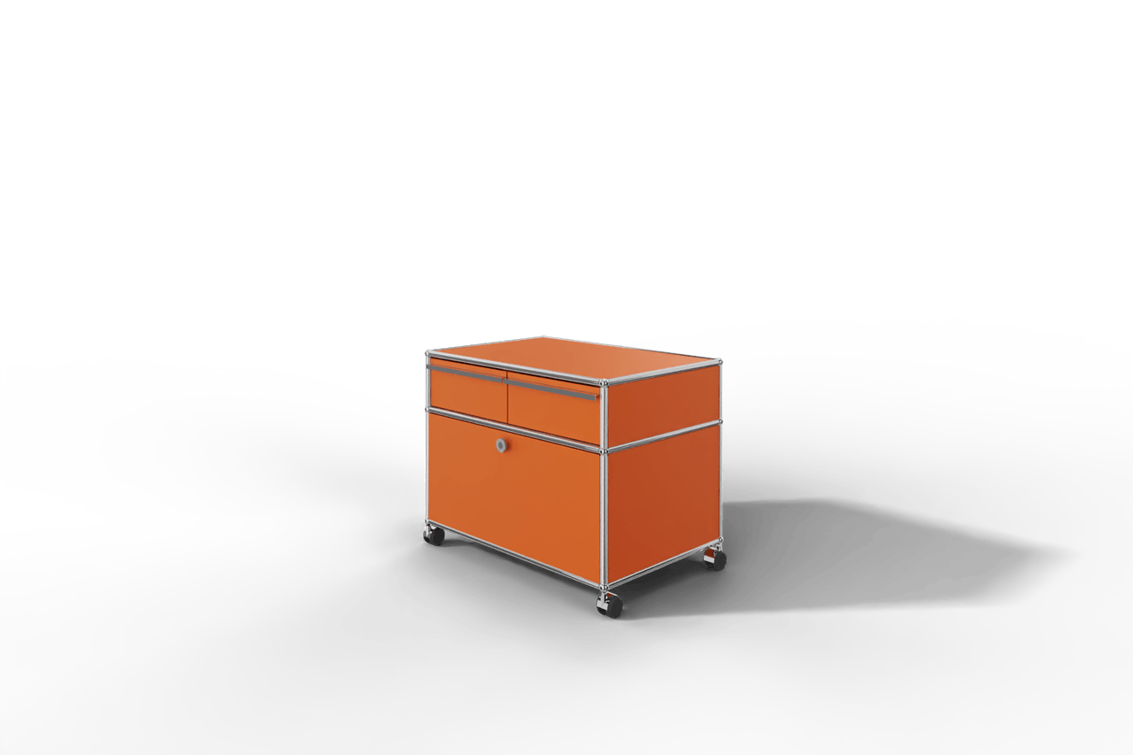 USM Haller Doppelrollcontainer mit zwei Schubladen und einer Klapptüre Produktbild