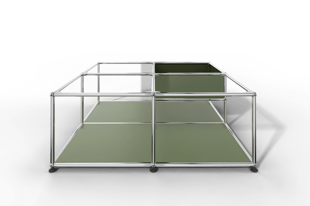 Quadratischer Couchtisch mit Glastablaren und Ablagefach Produktbild