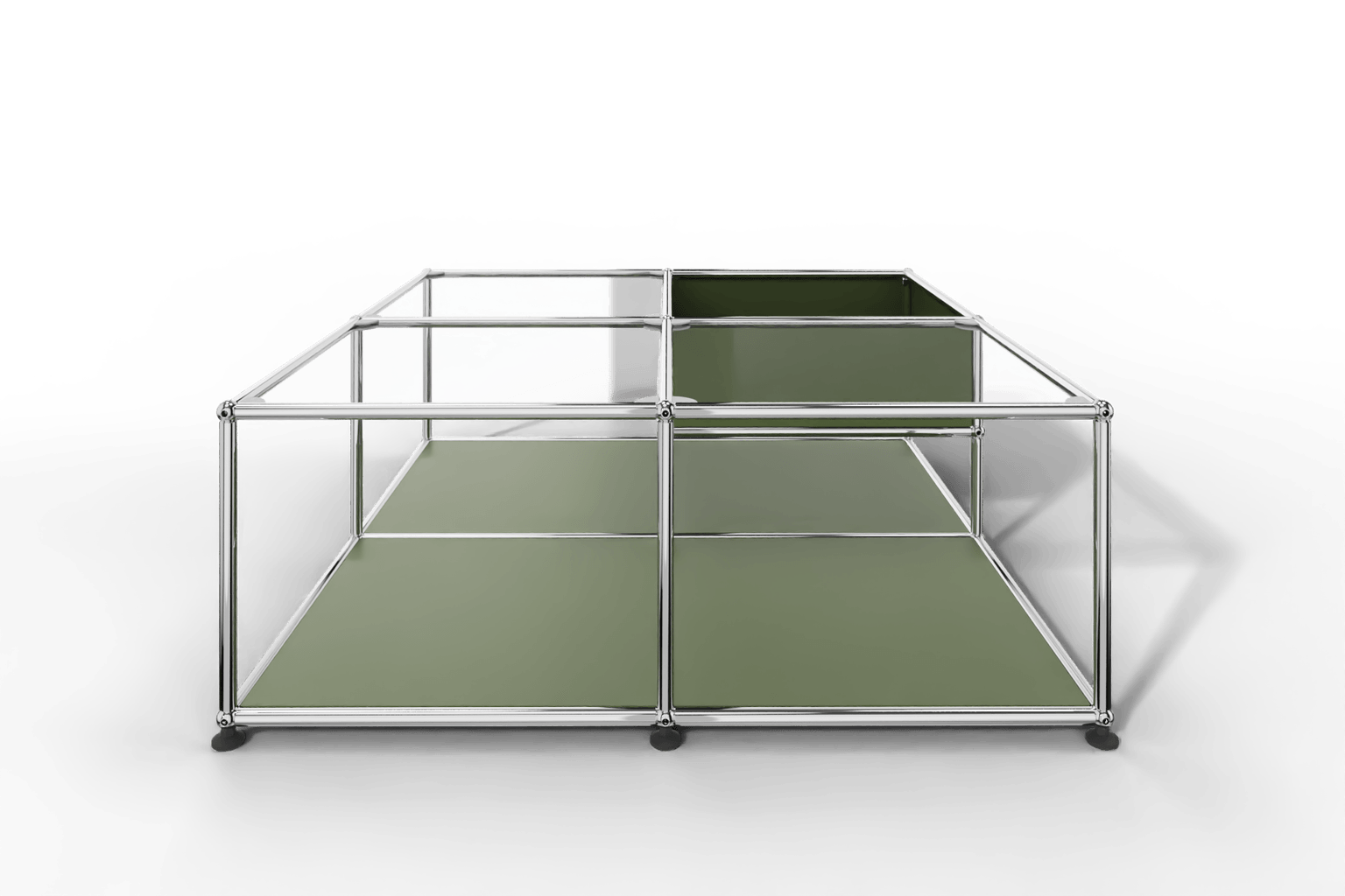 Quadratischer Couchtisch mit Glastablaren und Ablagefach Produktbild