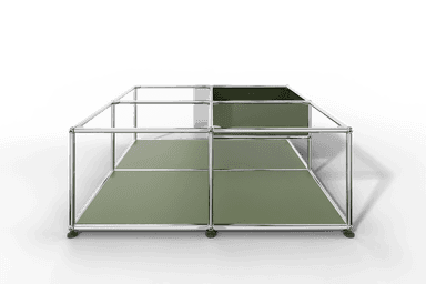 Quadratischer Couchtisch mit Glastablaren und Ablagefach Produktbild