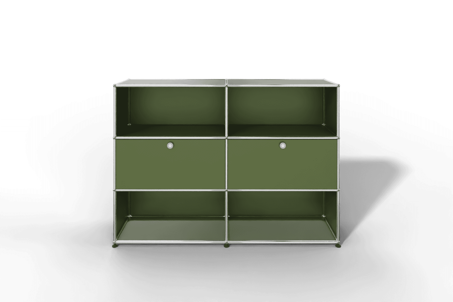 USM Haller Highboard mit 2 Klapptüren und 4 offenen Fächern in 14 Farben. Produktbild