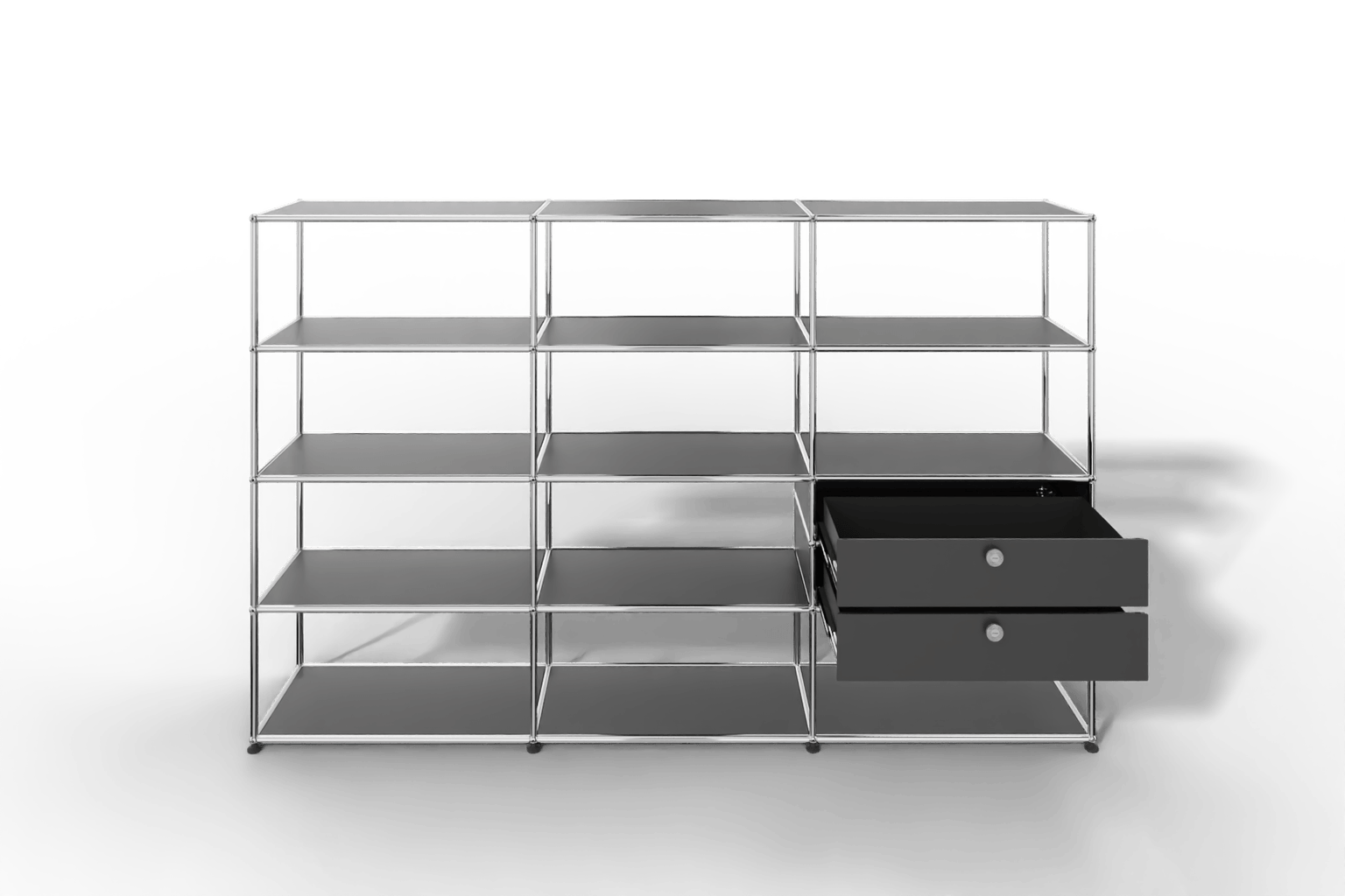 Regalwand, 11 offene Fächer, 2 Ausziehtüren Produktbild