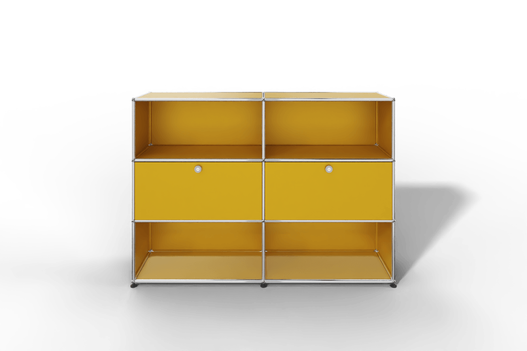 USM Haller Highboard mit 2 Klapptüren und 4 offenen Fächern in 14 Farben. Produktbild