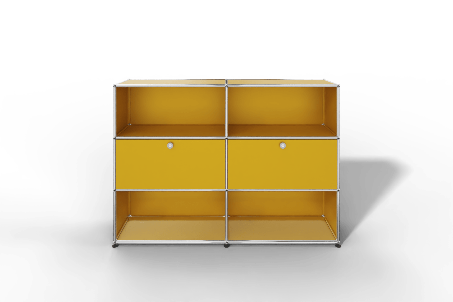 USM Haller Highboard mit 2 Klapptüren und 4 offenen Fächern in 14 Farben. Produktbild