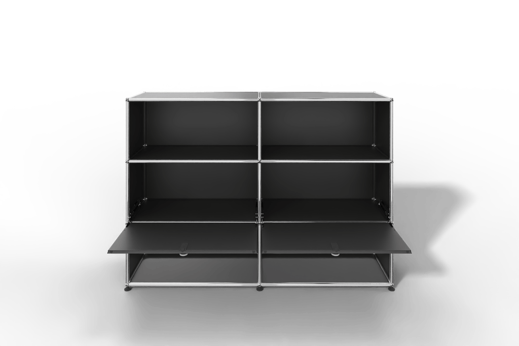 USM Haller Highboard mit 2 Klapptüren und 4 offenen Fächern in 14 Farben. Produktbild