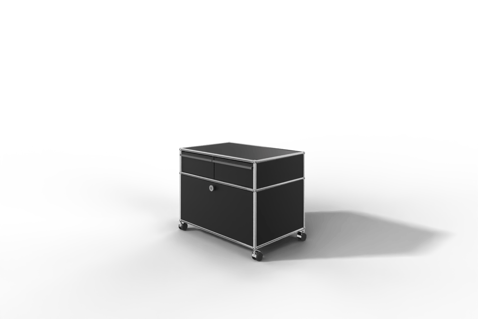 USM Haller Doppelrollcontainer mit zwei Schubladen und einer Klapptüre Produktbild