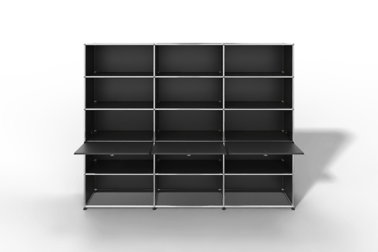 USM Haller Regalwand, 12 offene Fächer, 3 Klapptüren Produktbild