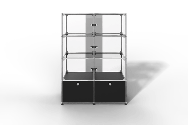 USM Haller Glasvitrine mit 6 Glastüren und 2 Klapptüren