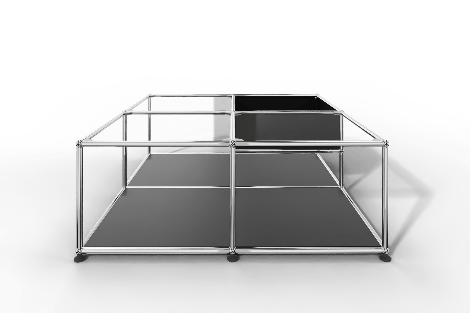 Quadratischer Couchtisch mit Glastablaren und Ablagefach Produktbild