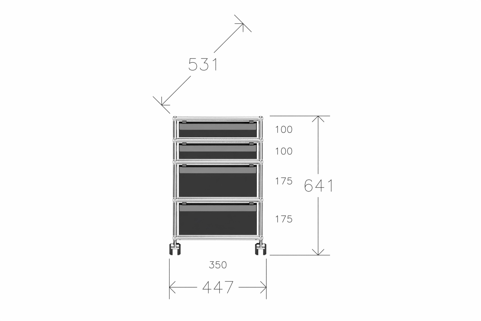 USM Rollcontainer mit 4 Schüben in graphitschwarz Produktbild