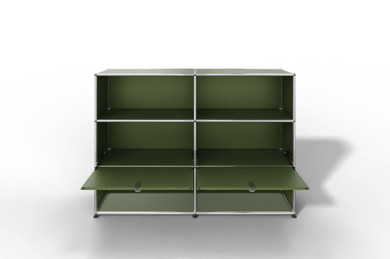 USM Haller Highboard mit 2 Klapptüren und 4 offenen Fächern in 14 Farben. Produktbild