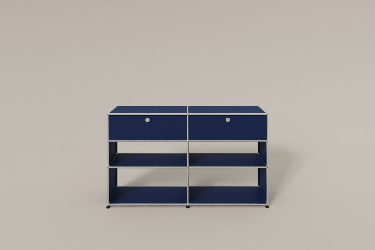 USM Haller Highboard mit 4 offenen Fächern und 2 niedrigen Klapptüren Produktbild