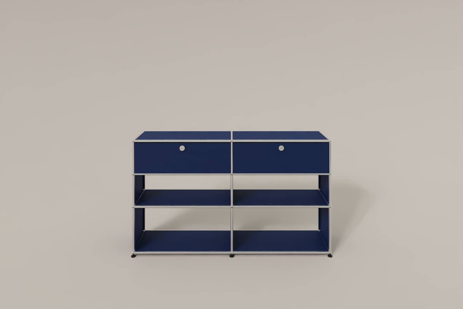 USM Haller Highboard mit 4 offenen Fächern und 2 niedrigen Klapptüren Produktbild