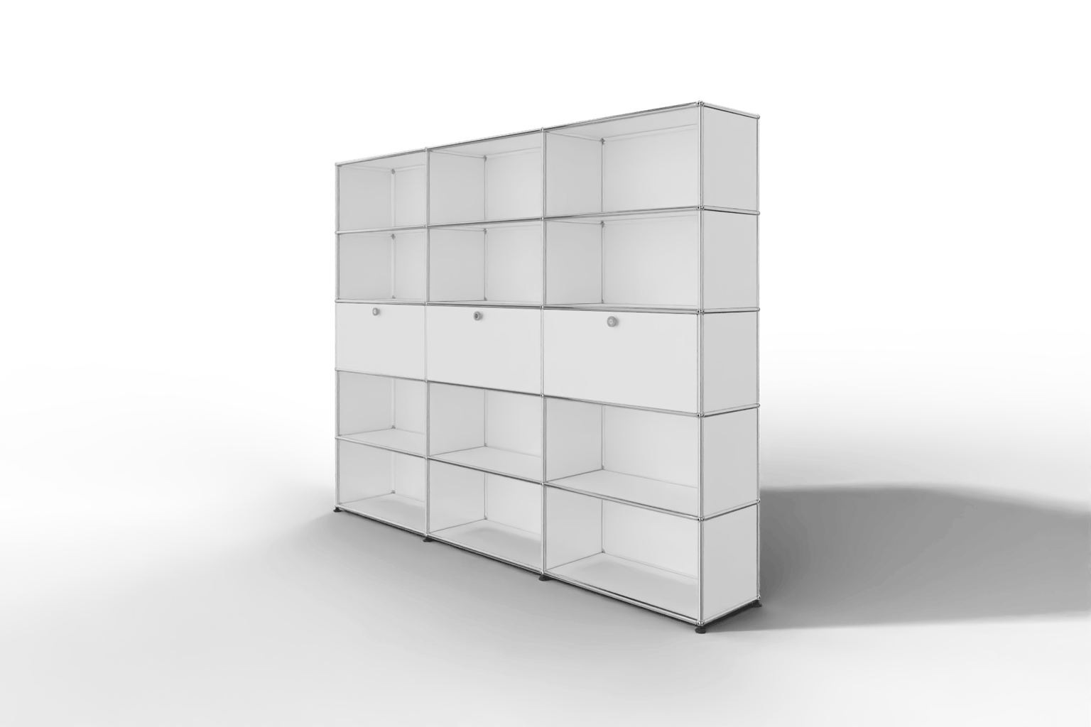 USM Haller Regalwand, 12 offene Fächer, 3 Klapptüren Produktbild