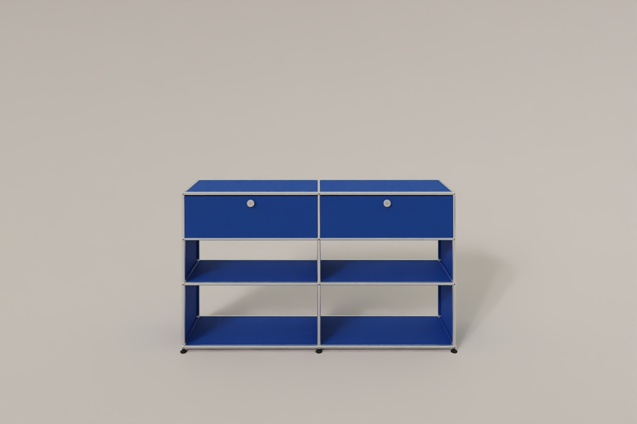 USM Haller Highboard mit 4 offenen Fächern und 2 niedrigen Klapptüren Produktbild