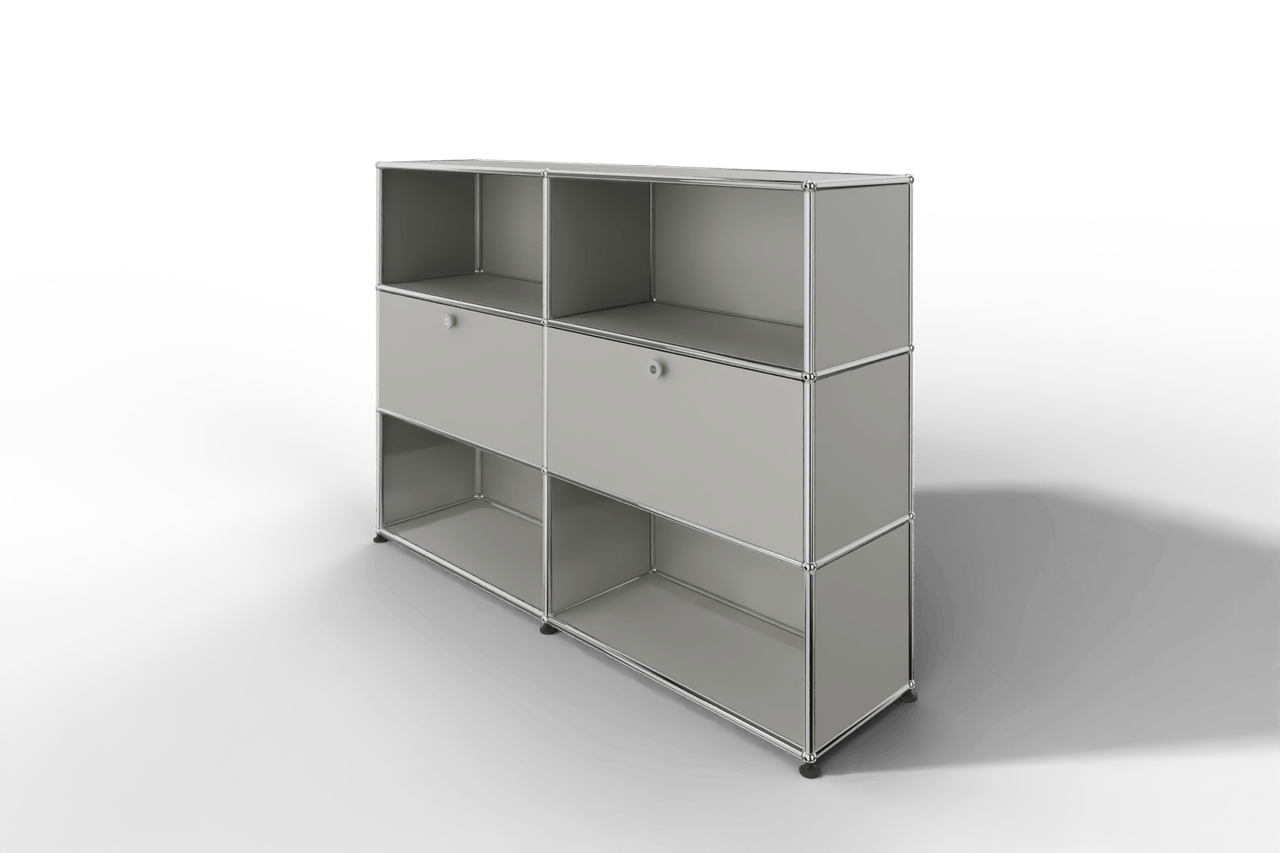 USM Haller Highboard mit 2 Klapptüren und 4 offenen Fächern in 14 Farben. Produktbild