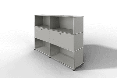 USM Haller Highboard mit 2 Klapptüren und 4 offenen Fächern in 14 Farben. Produktbild