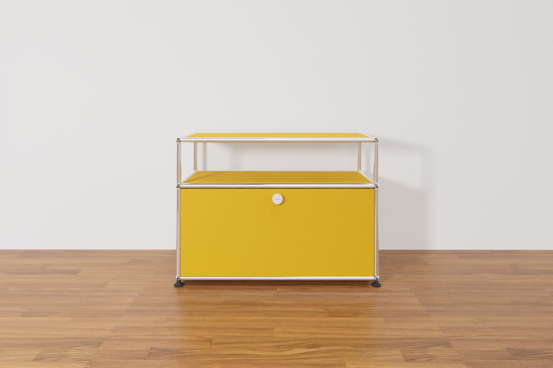 USM Haller Lowboard mit zusätzlicher Ebene in Goldgelb, Ausstellungsstück Produktbild