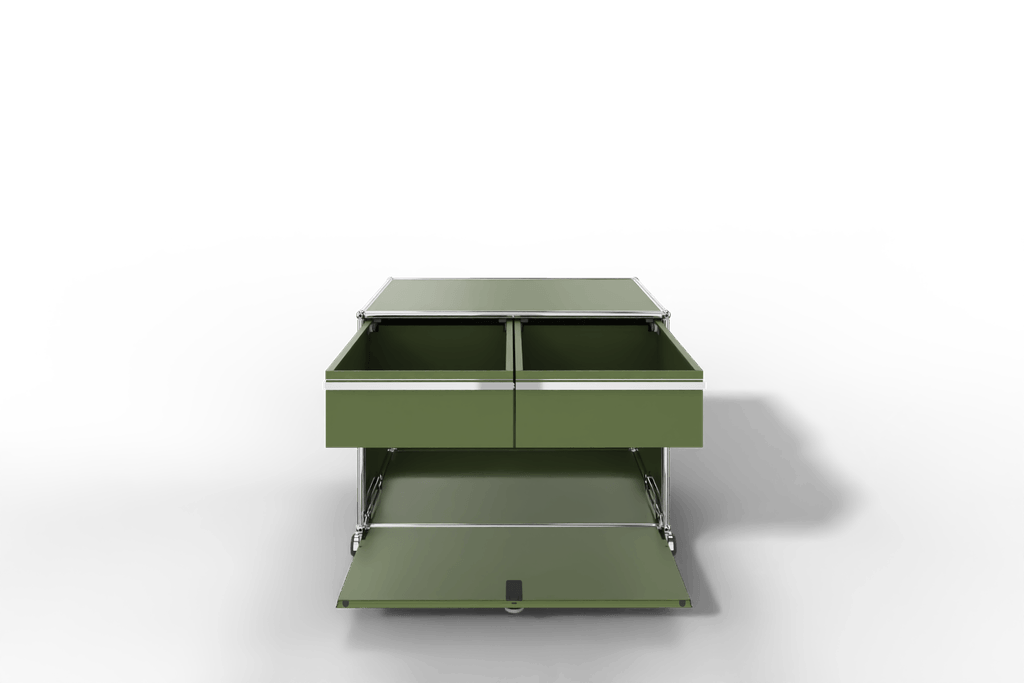 USM Haller Doppelrollcontainer mit zwei Schubladen und einer Klapptüre Produktbild