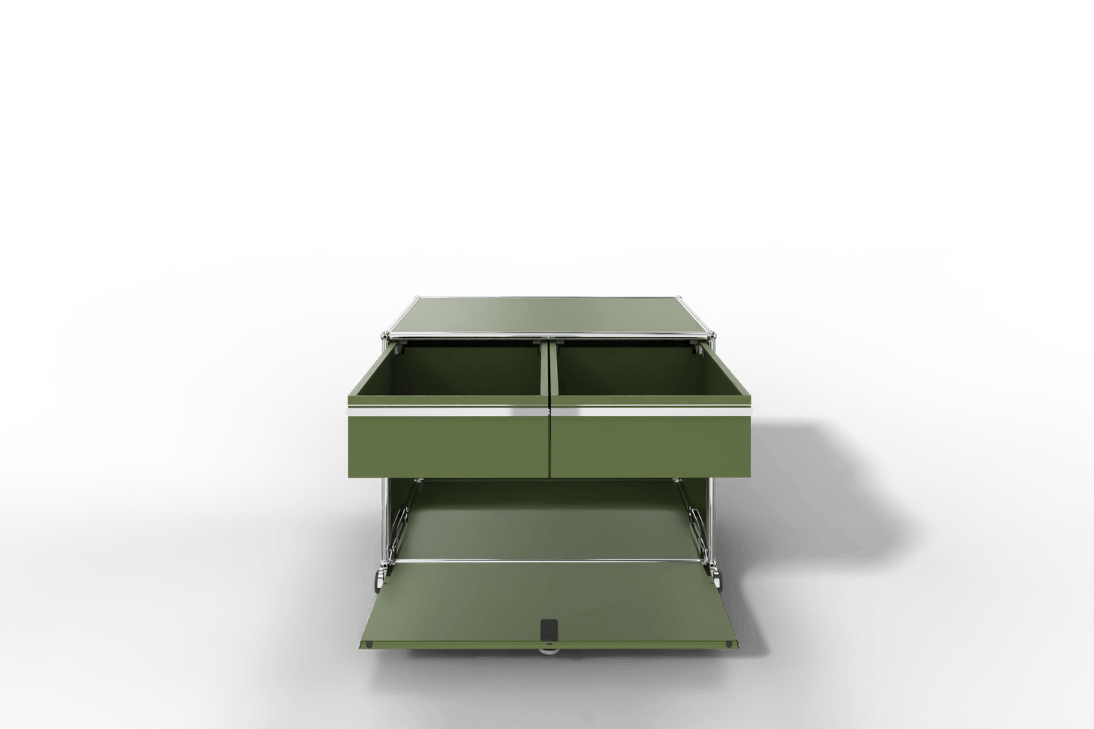 USM Haller Doppelrollcontainer mit zwei Schubladen und einer Klapptüre Produktbild