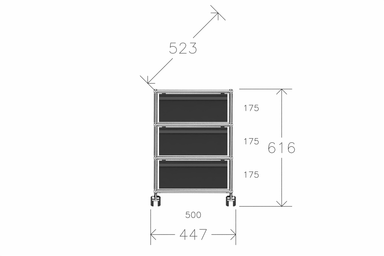 Original USM Haller Rollcontainer mit 3 Schubladen in graphitschwarz Produktbild