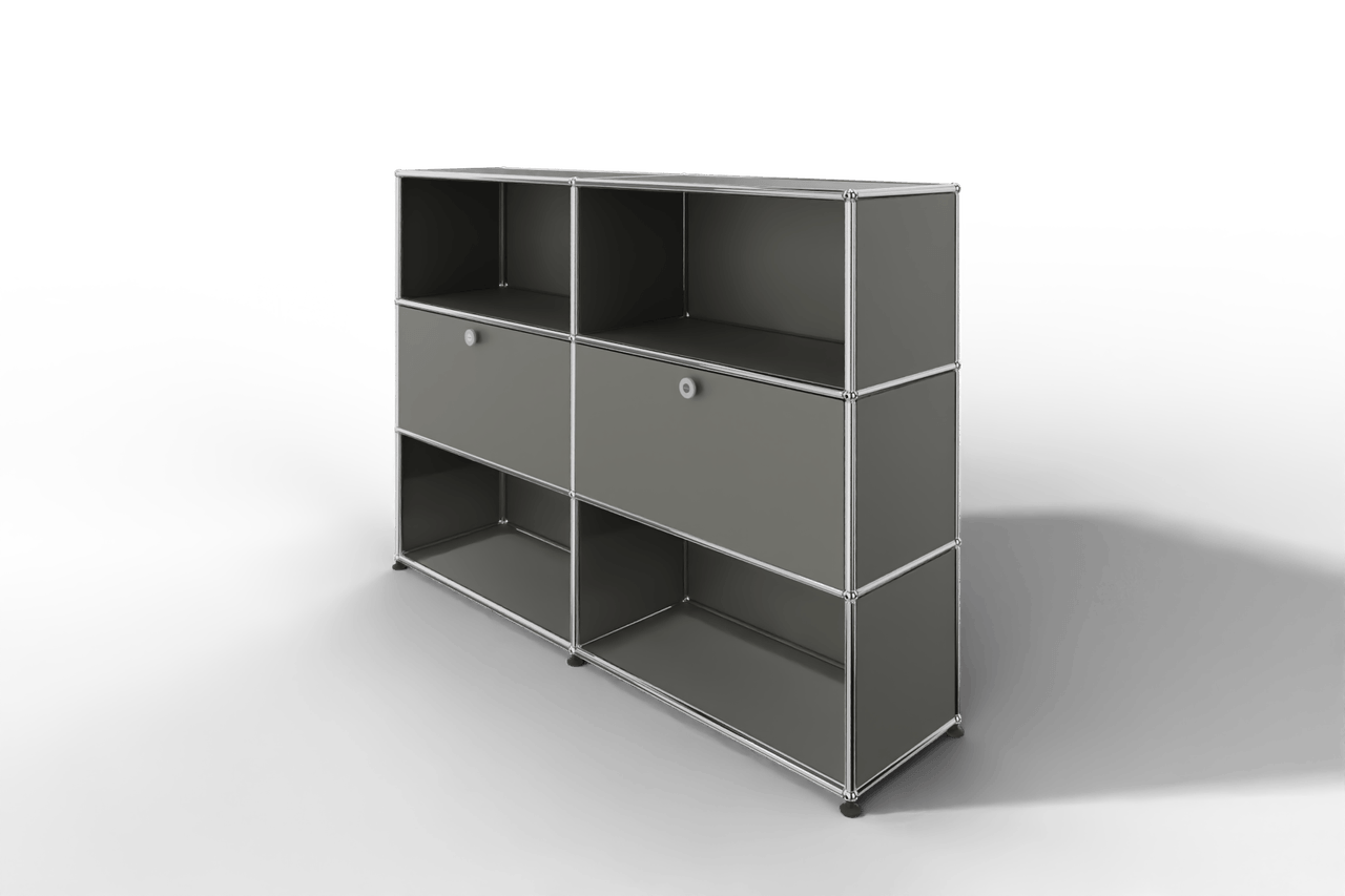 USM Haller Highboard mit 2 Klapptüren und 4 offenen Fächern in 14 Farben. Produktbild