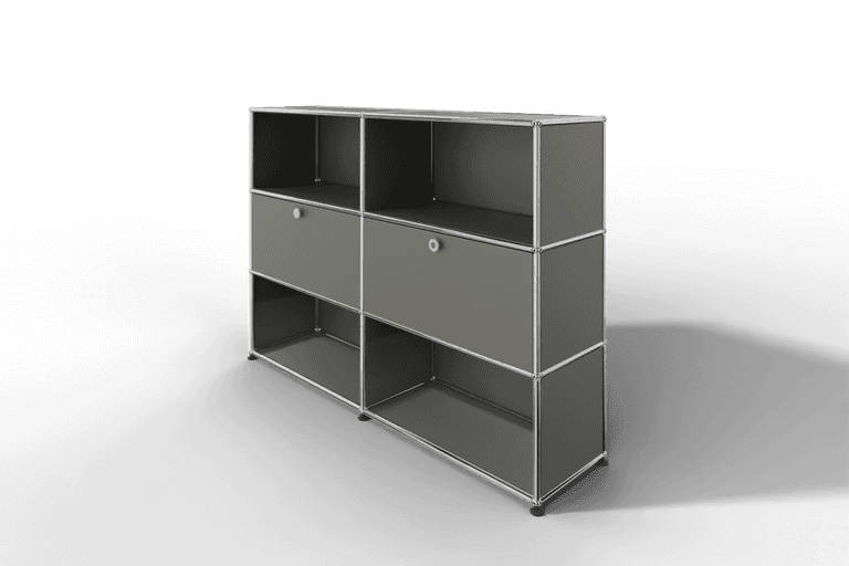 USM Haller Highboard mit 2 Klapptüren und 4 offenen Fächern in 14 Farben. Produktbild