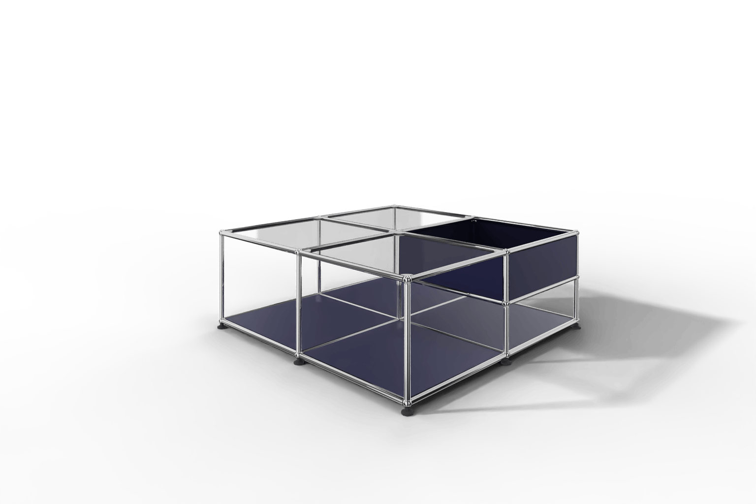 Quadratischer Couchtisch mit Glastablaren und Ablagefach Produktbild
