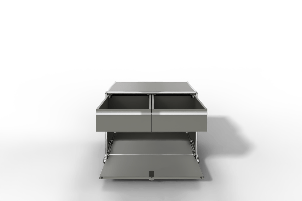 USM Haller Doppelrollcontainer mit zwei Schubladen und einer Klapptüre Produktbild