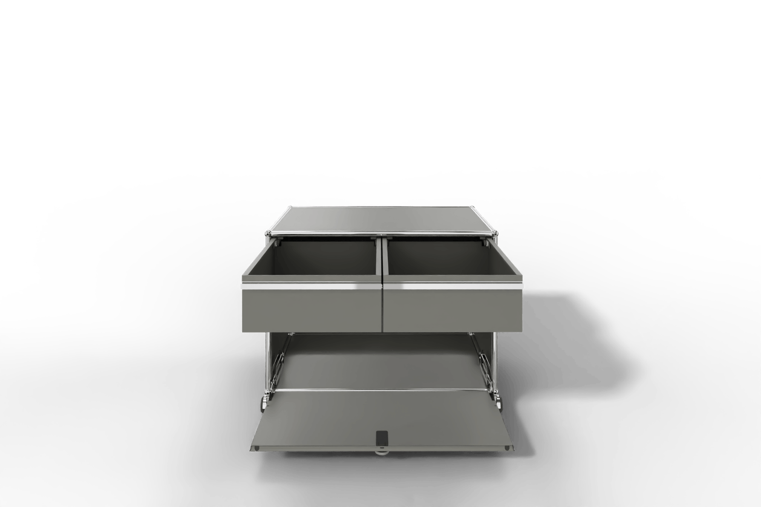 USM Haller Doppelrollcontainer mit zwei Schubladen und einer Klapptüre Produktbild