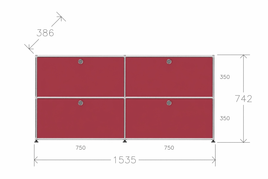 Original USM Haller Sideboard mit 4 Klapptüren in Rubinrot Produktbild