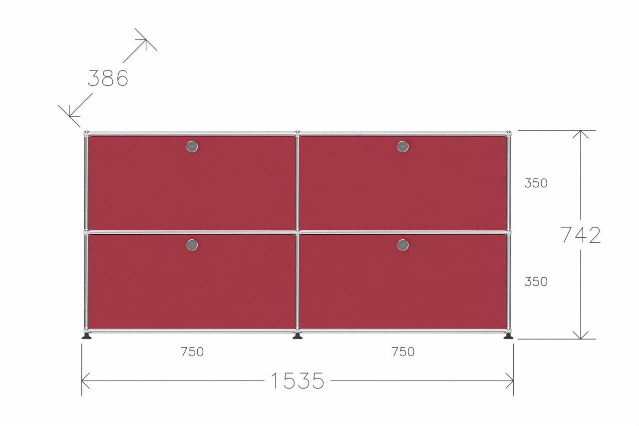 Original USM Haller Sideboard mit 4 Klapptüren in Rubinrot Produktbild
