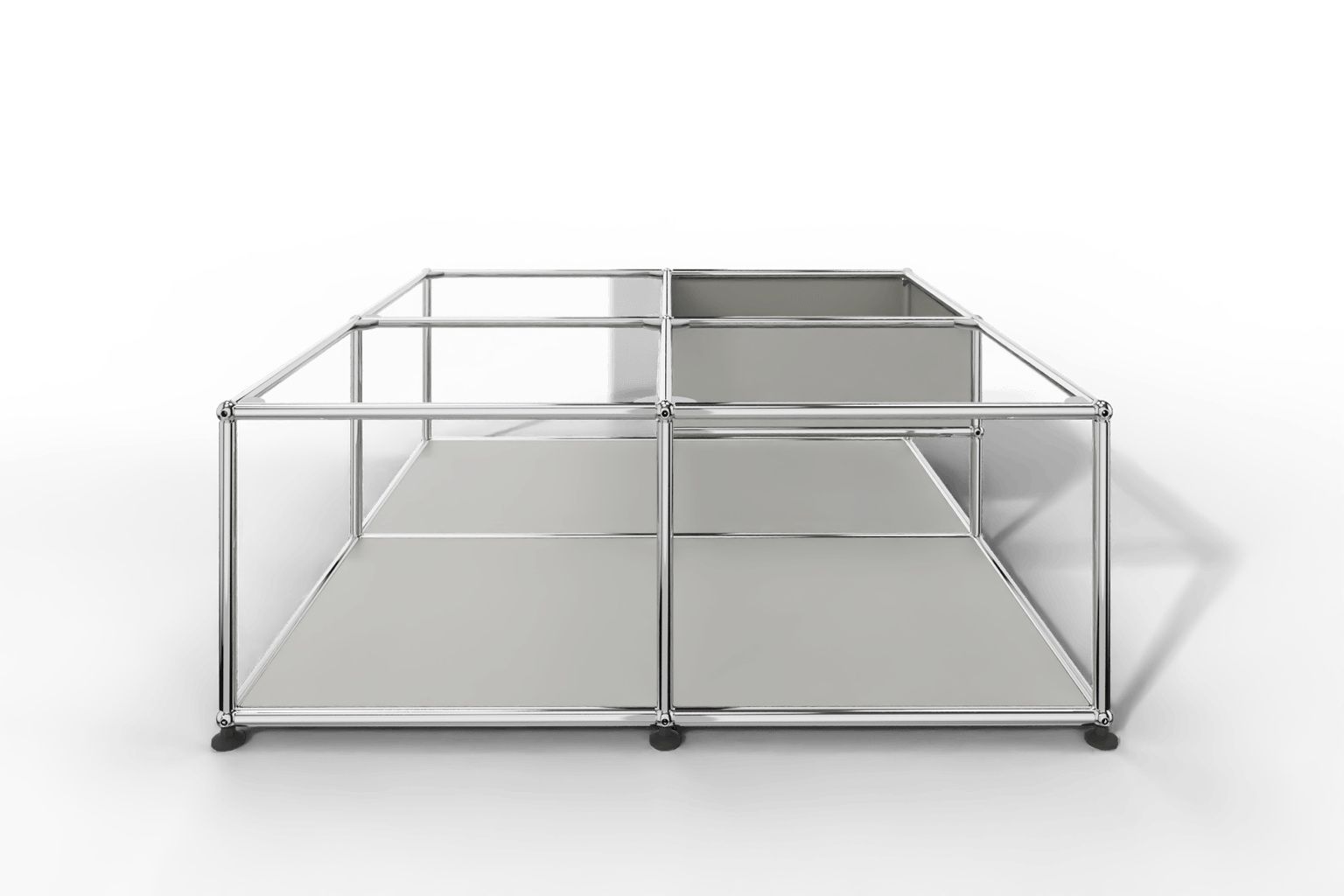 Quadratischer Couchtisch mit Glastablaren und Ablagefach Produktbild