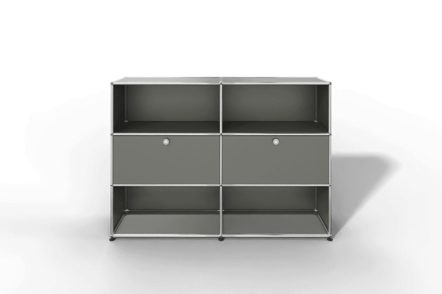 USM Haller Highboard mit 2 Klapptüren und 4 offenen Fächern in 14 Farben. Produktbild