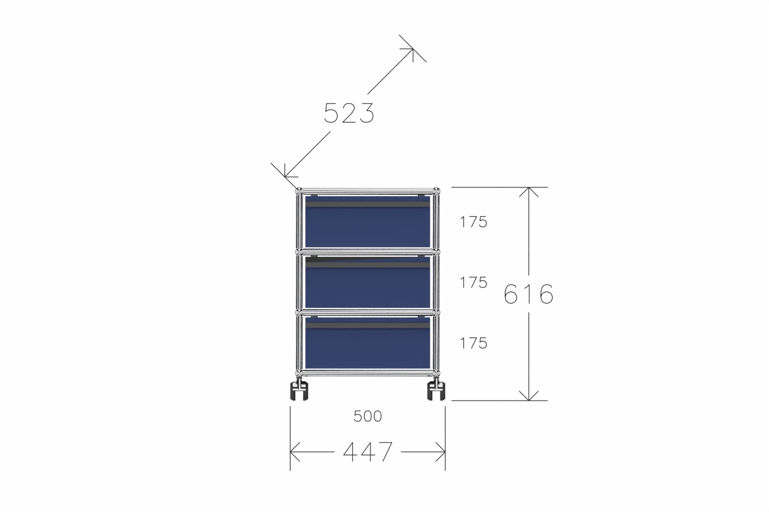 Original USM Haller Rollcontainer mit 3 Schubladen 27-enzianblau Produktbild