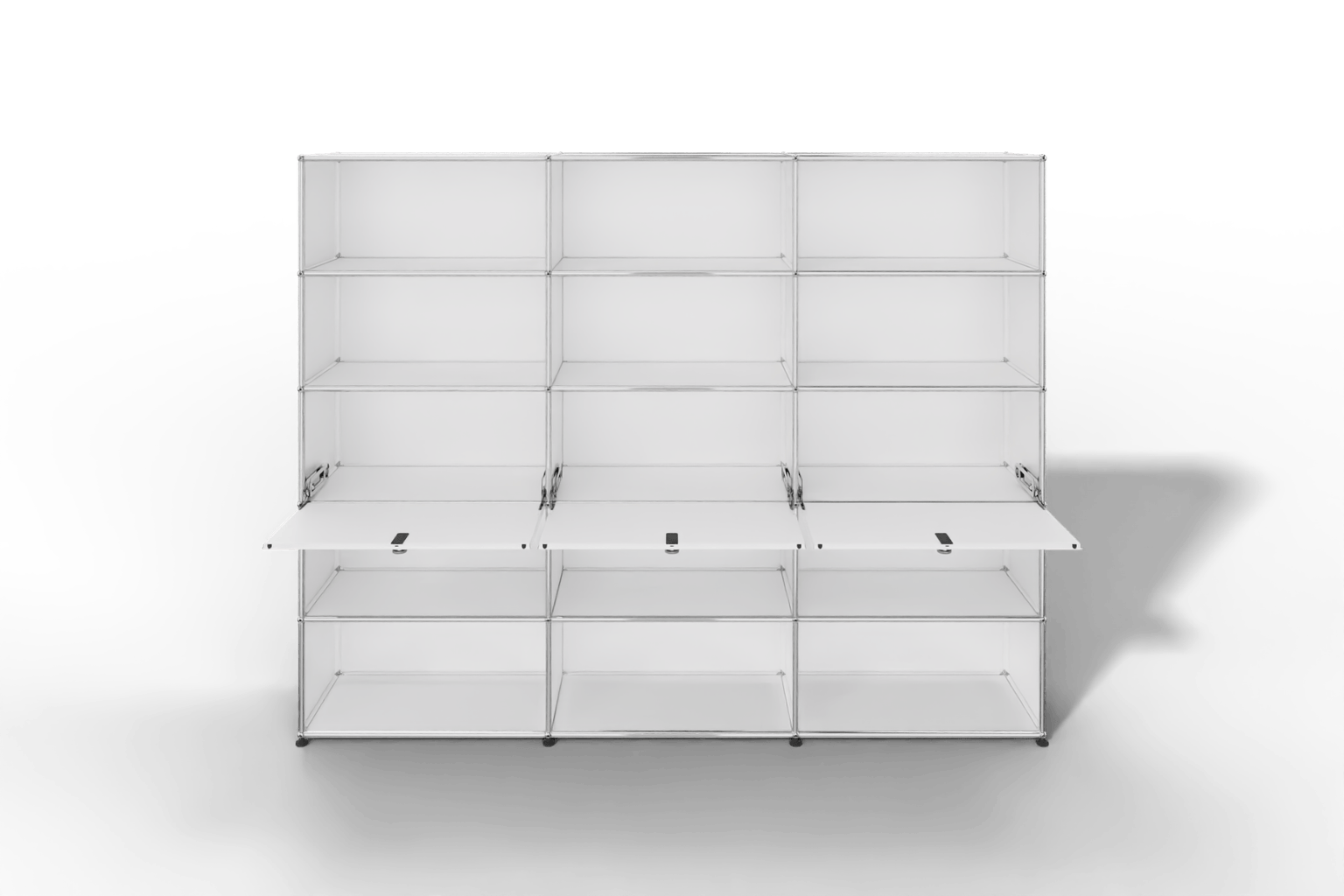 USM Haller Regalwand, 12 offene Fächer, 3 Klapptüren Produktbild