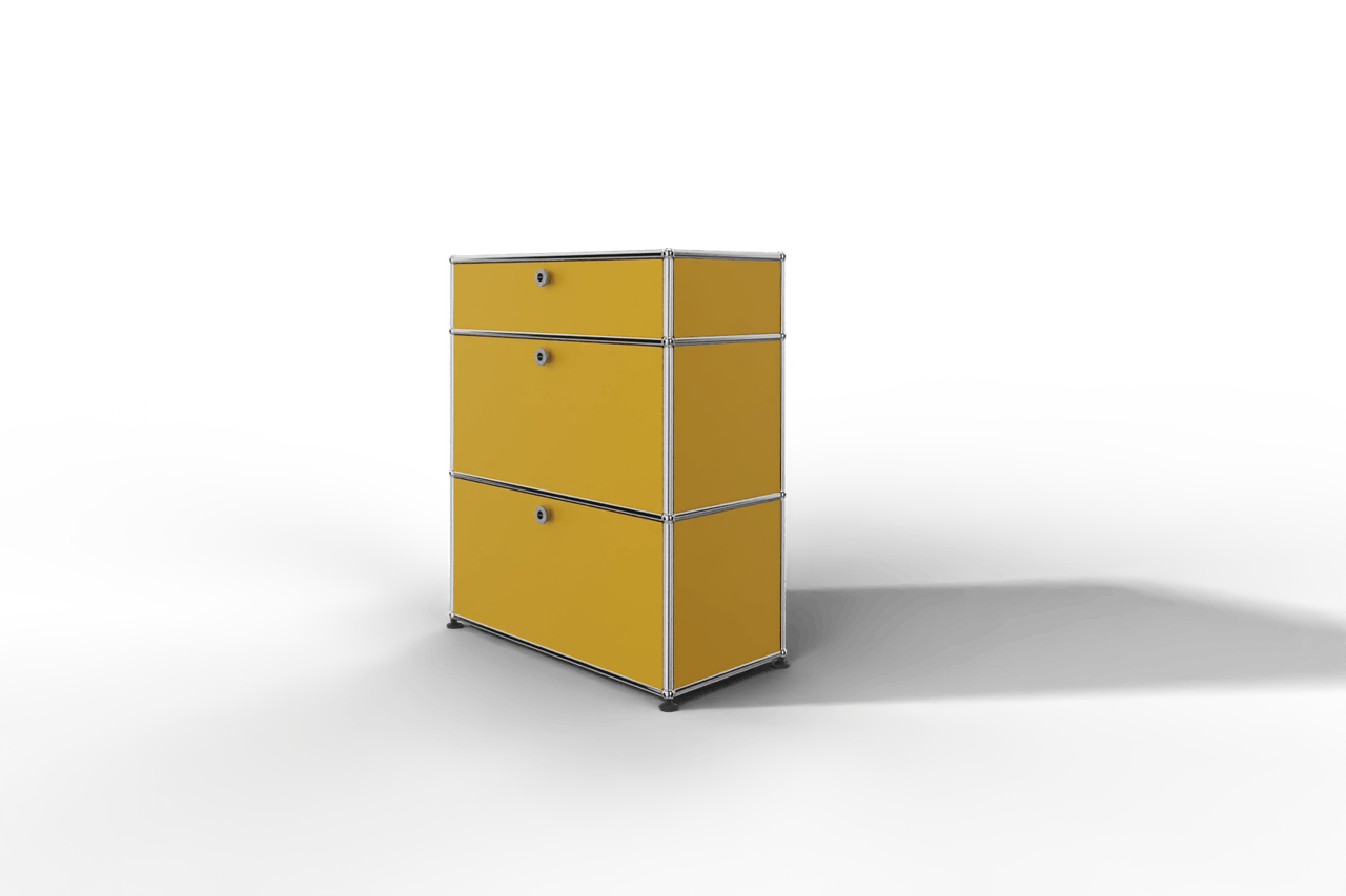 USM Haller Highboard mit zwei Klapptüren, je einem Zwischenboden und einer Schublade Produktbild