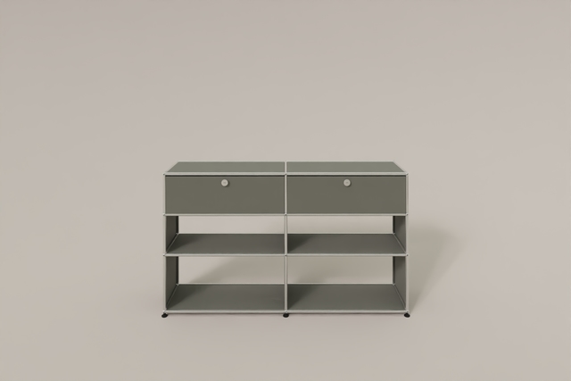 USM Haller Highboard mit 4 offenen Fächern und 2 niedrigen Klapptüren