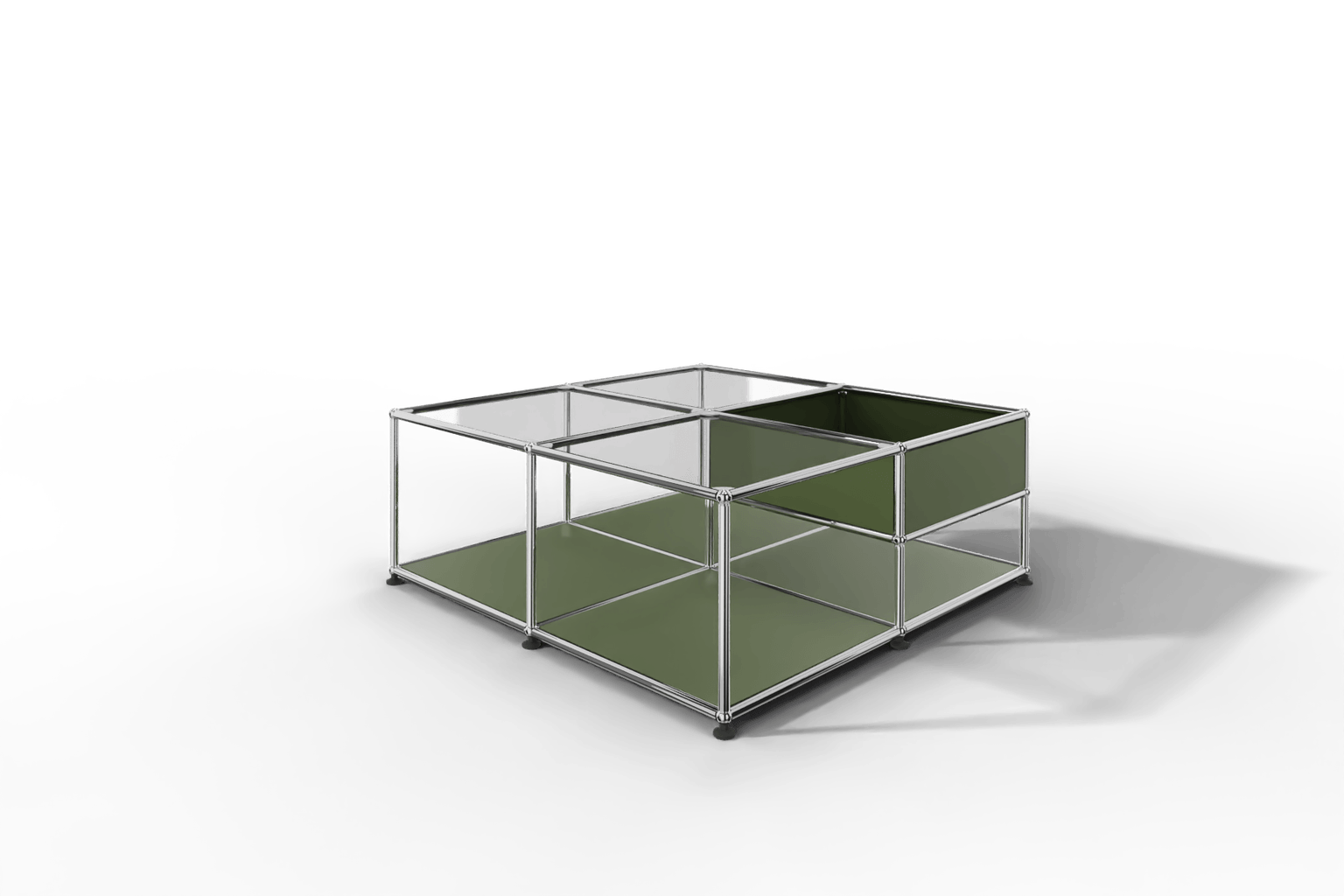 Quadratischer Couchtisch mit Glastablaren und Ablagefach Produktbild