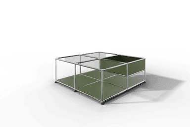 Quadratischer Couchtisch mit Glastablaren und Ablagefach Produktbild