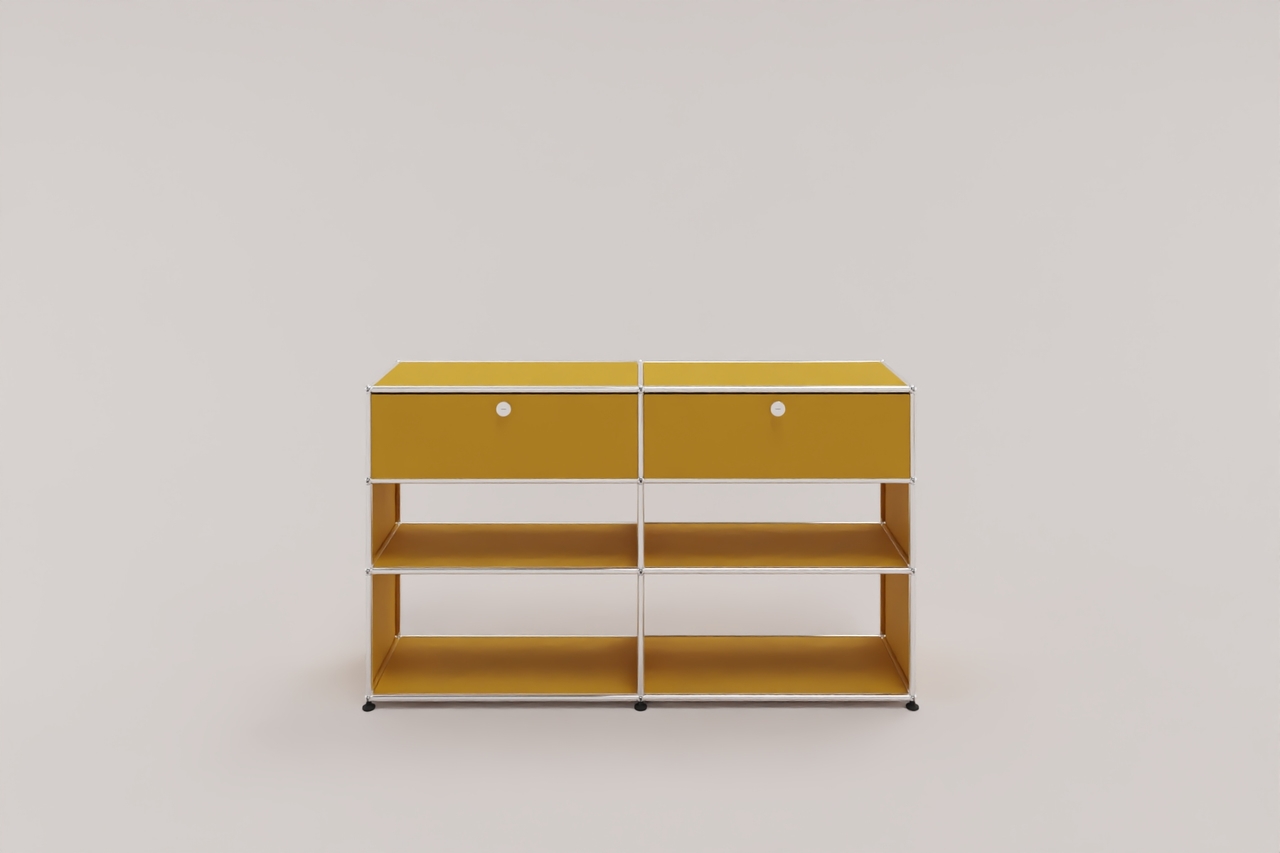 USM Haller Highboard mit 4 offenen Fächern und 2 niedrigen Klapptüren Produktbild