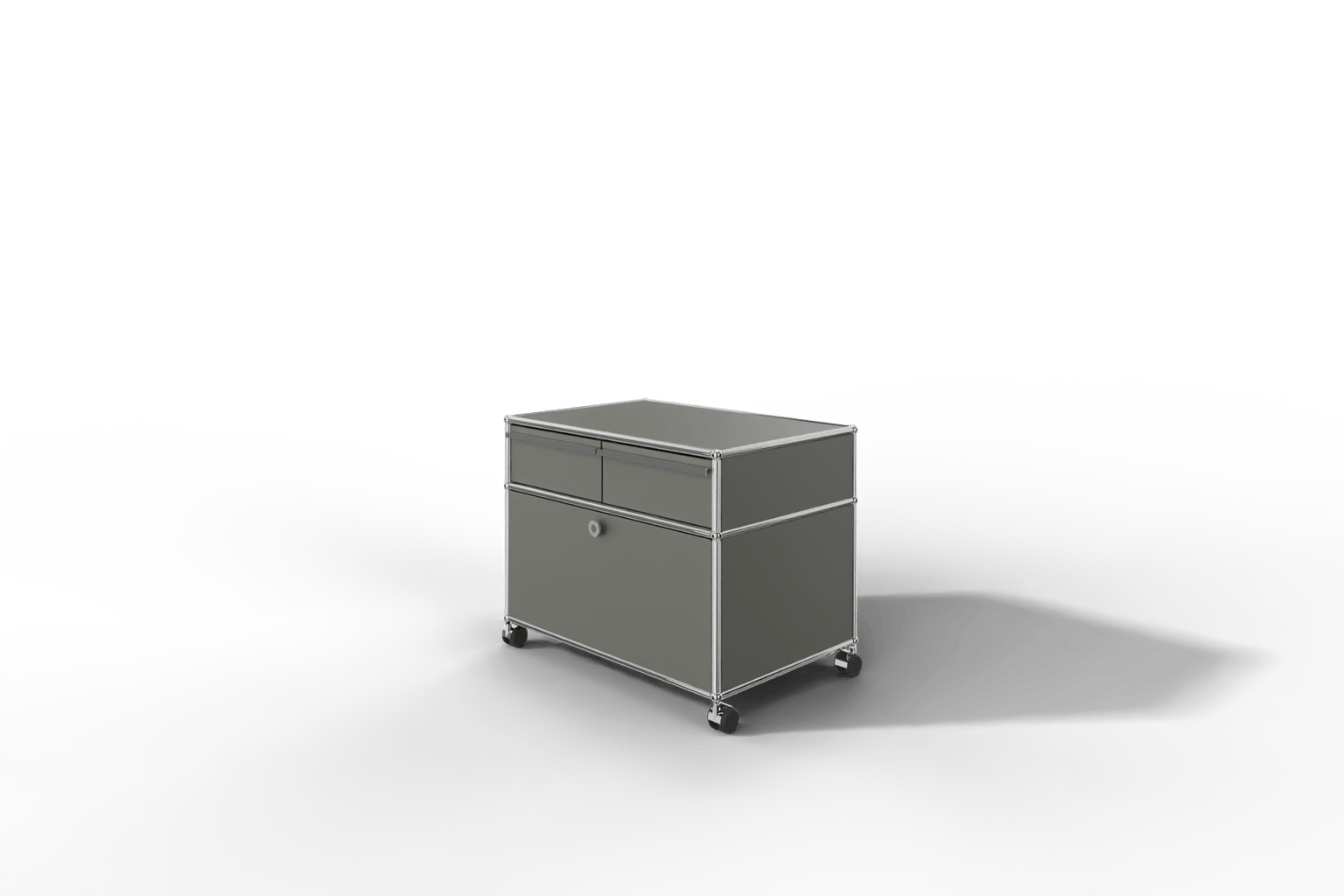 USM Haller Doppelrollcontainer mit zwei Schubladen und einer Klapptüre Produktbild