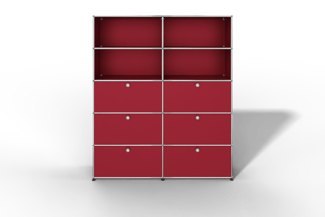 USM Haller Schrank/Regal mit 6 Klapptüren und offenen Fächern.