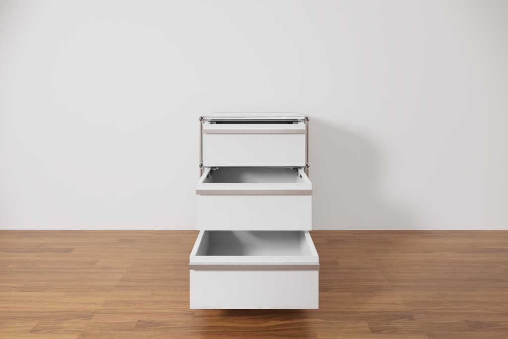 Original USM Haller Rollcontainer mit 3 Schubladen in Reinweiss Produktbild