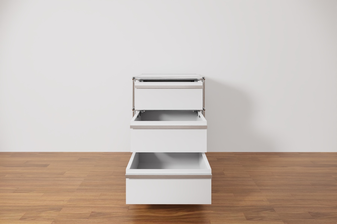 Original USM Haller Rollcontainer mit 3 Schubladen in Reinweiss Produktbild