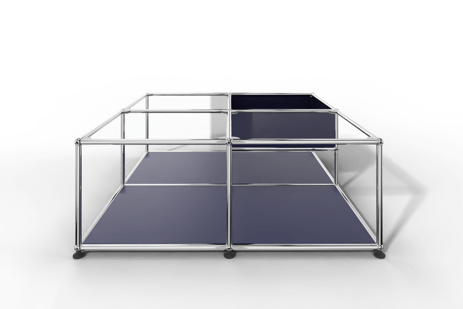 Quadratischer Couchtisch mit Glastablaren und Ablagefach Produktbild