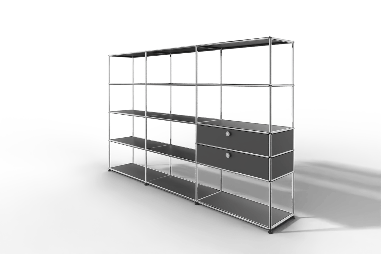 Regalwand, 11 offene Fächer, 2 Ausziehtüren Produktbild