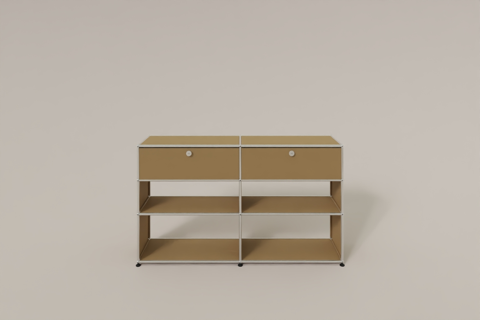 USM Haller Highboard mit 4 offenen Fächern und 2 niedrigen Klapptüren Produktbild