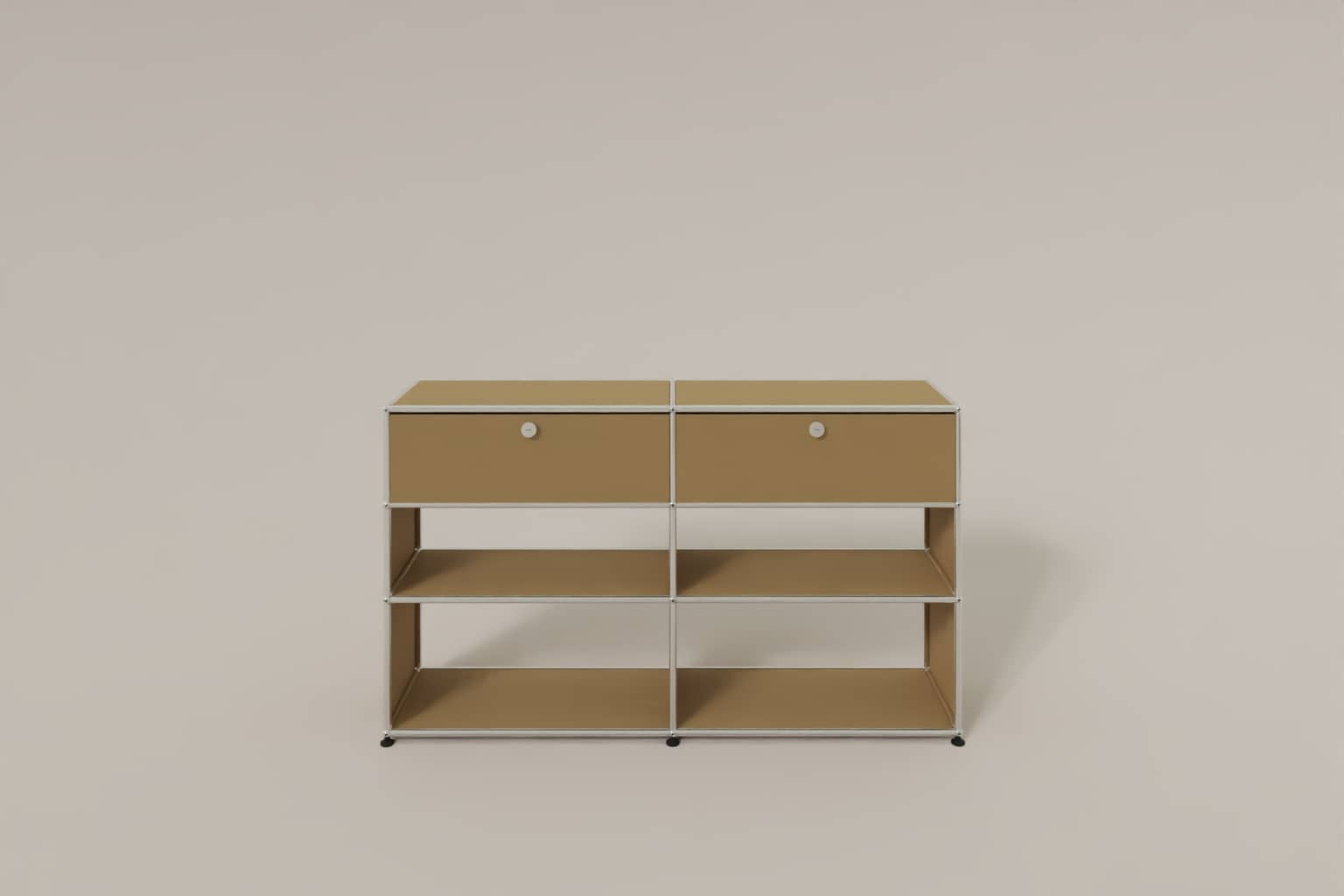 USM Haller Highboard mit 4 offenen Fächern und 2 niedrigen Klapptüren Produktbild