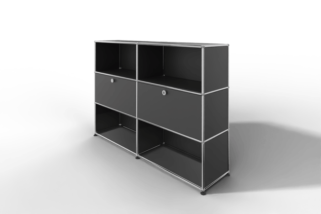 USM Haller Highboard mit 2 Klapptüren und 4 offenen Fächern in 14 Farben. Produktbild